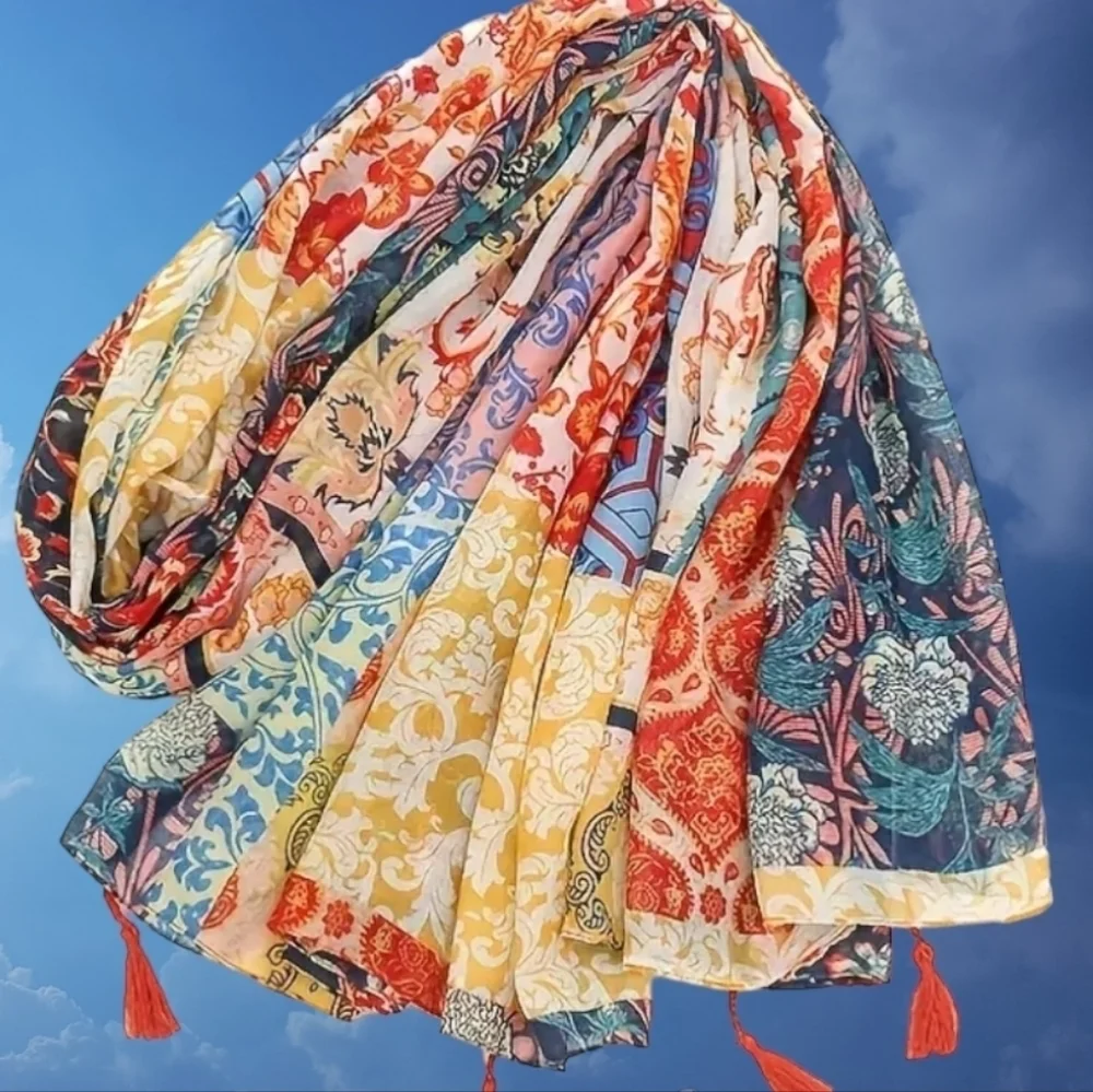 NWT Lg Colorful Scarf/Wrap/Shawl Tassels